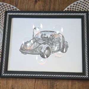 Framed Black and White Car Illustration